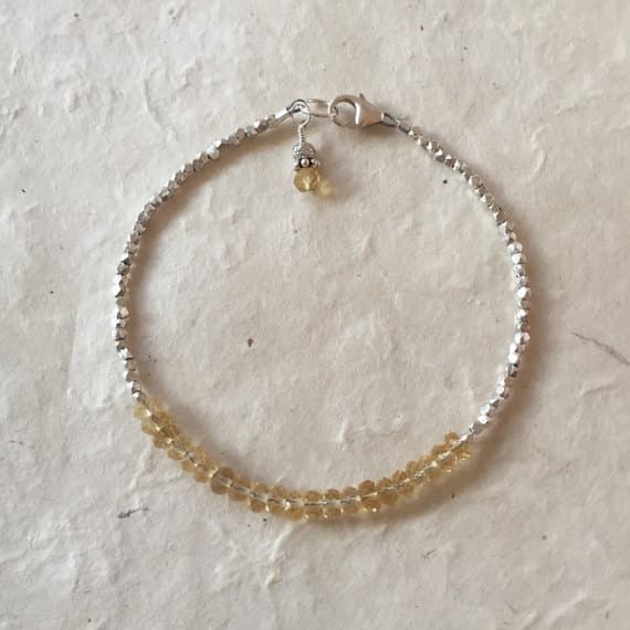Citrine Karen Hill Tribe Thai Silver Beaded Bracelet, Sundance Style, November Birthstone, Birthday Gifts, Boho Stack Bracelet 3-4mm Code- WAR6403