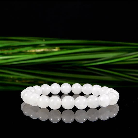 Unique Wedding Gift 8mm Stretchable White Quartz Bracelet Round, Smooth 7" for mens, womens, gf, bf & Adult.