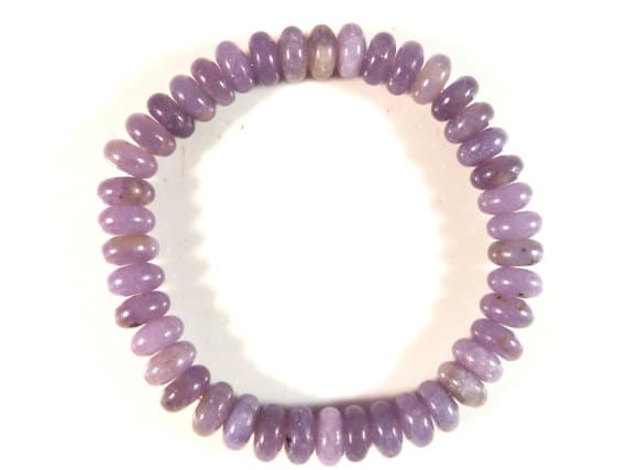 Dainty Slave Loose 8mm Stretchable Purple Lepidolite Bracelet Rondelle, Smooth 7" for mens, womens, gf, bf & Adult.