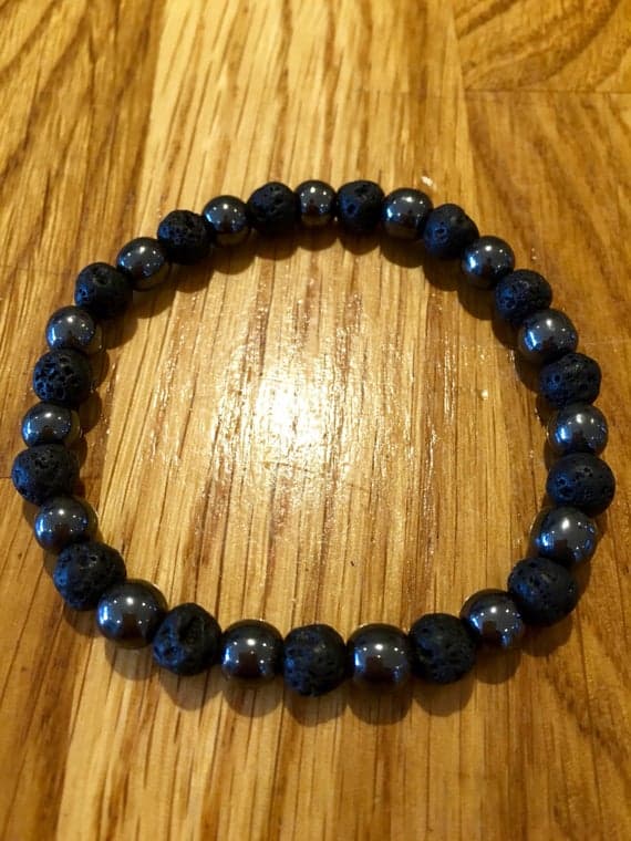 Anxiety Relief Calming 6mm Black lava & hematite Stretchable Bracelet Round, Smooth 18cm for mens, womens, gf, bf and adults.