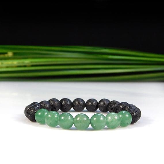 Unique Wedding Gift 8mm Stretchable Black & Green Aventurine and Lava Rock  Bracelet Round, Smooth 7" for mens, womens, gf, bf & Adult.
