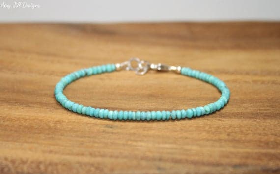 925 sterling Silver chakras simple 3-3.5mm stacking Blue Turquoise Bracelet Rondelle, Faceted 7" for mens, womens, gf, bf & Adult.