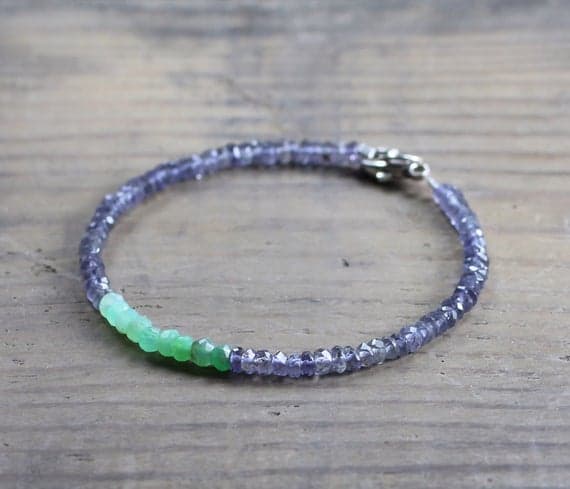 925 sterling silver chakras simple 3.5mm Multi Colour Chrysoprase & Iolite  stacking Bracelet Rondelle, Faceted 18cm for mens, womens, gf, bf and adults.