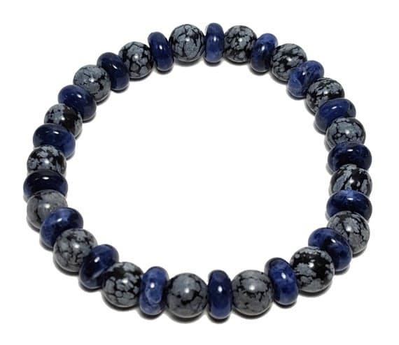 Blush Jewelry 8mm Stretchable blue Snowflake Obsidian & Lapis Lazuli  Bracelet Round & Rondelle, Smooth 7" for mens, womens, GF, BF, Adults.