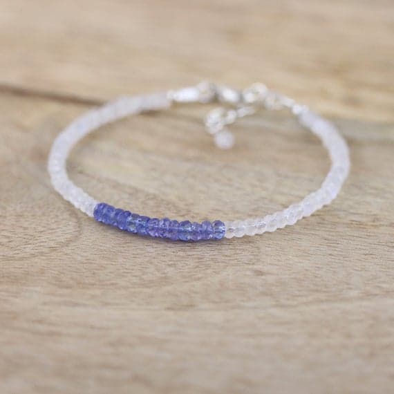 925 sterling Silver Empath Protection 3.5mm stacking Multi Tanzanite & Rainbow Moonstone Bracelet Rondelle, Faceted 7" for mens, womens, gf, bf & Adult.
