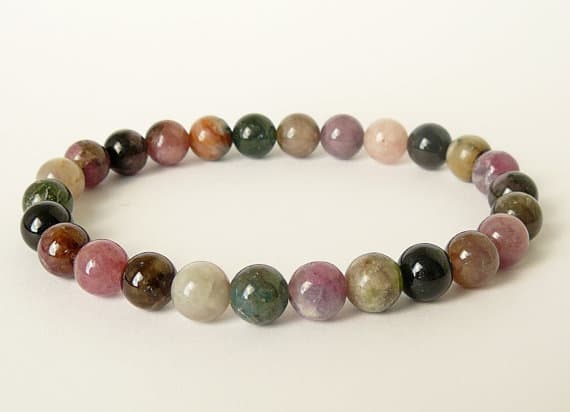 Natural Tourmaline Bracelet Women Beaded Bracelet Stretch Bracelet Tourmaline Multicolor bracelet Bead Bracelet Genuine Tourmaline Bracelet 8mm  Code- WAR9143