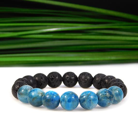 Blush Jewelry 10mm Stretchable black & Blue Blue Apatite and Lava Rock Bracelet Round, Smooth 7.5" for mens, womens, gf, bf & Adult.