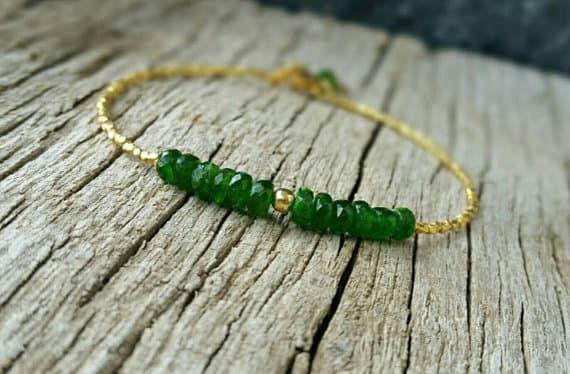 Chrome Diopside and 24K Gold Vermeil Beads, No Treatment Deep Green Chrome Diopside Gemstone Bracelet, Delicate Jewelry 4mm Code- WAR6658