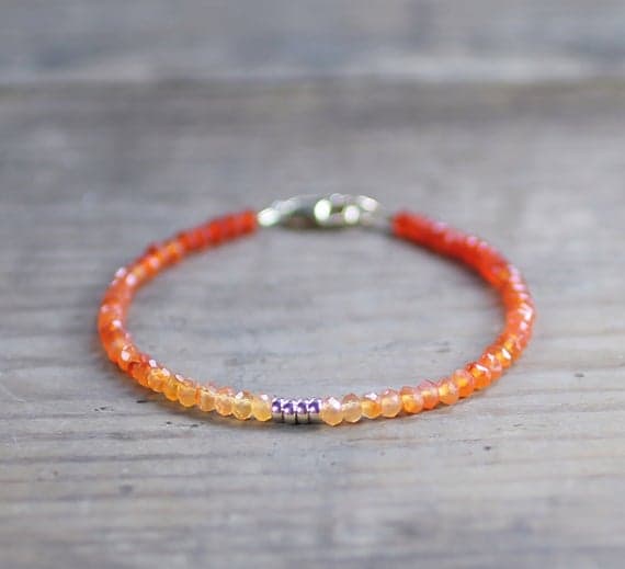 925 sterling silver Dainty Slave Loose 3mm Multi Colour Ombre Carnelian  stacking Bracelet Rondelle, Faceted 18cm for mens, womens, gf, bf and adults.