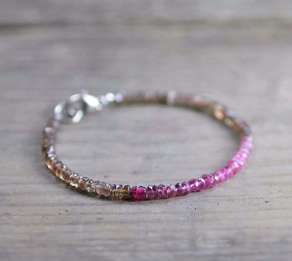 925 sterling silver chakras simple 3-3.5mm Multi Colour Andalusite & Pink Tourmaline stacking Bracelet Rondelle, Faceted 18CM for mens, womens, gf, bf and adults.