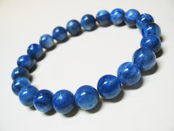 Anniversary Gift 9mm Stretchable blue Kyanite Bracelet Round, Smooth 7" for mens, womens, GF, BF, Adults.