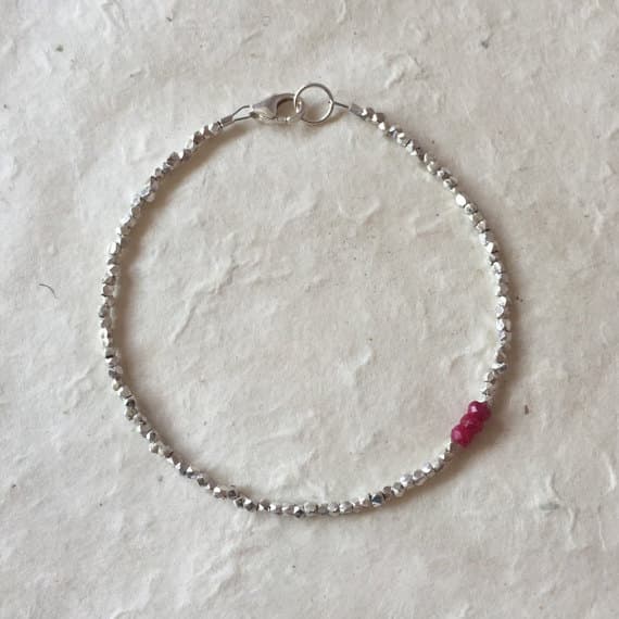 Triple Ruby Rondelle Karen Hill Tribe Thai Silver Beaded Bracelet, Sundance Style, Boho Stack Bracelet 3mm Code- WAR6434