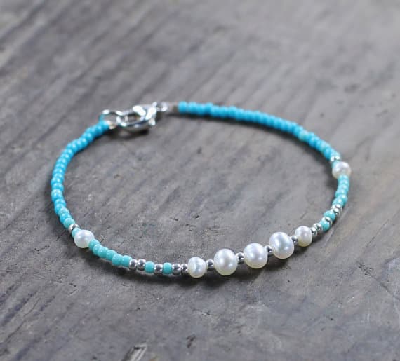 925 sterling silver Wholesale 3.5-4mm Multi Colour Pearl & Turquoise stacking Bracelet Rondelle,Round, Smooth 18cm for mens, womens, gf, bf and adults.