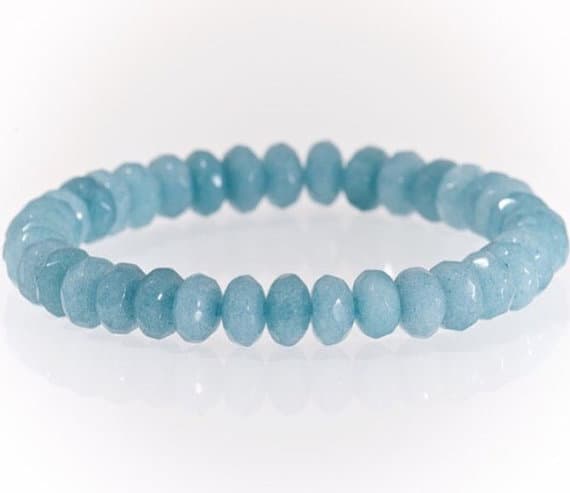 memorial gift 5x8mm Blue Aquamarine Stretchable Bracelet Rondelle, Faceted 18cm for mens, womens, gf, bf and adults.