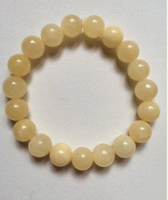 Handmade Beaded 10mm Yellow Jade Stretchable Bracelet Round, Smooth 18cm for mens, womens, gf, bf and adults.