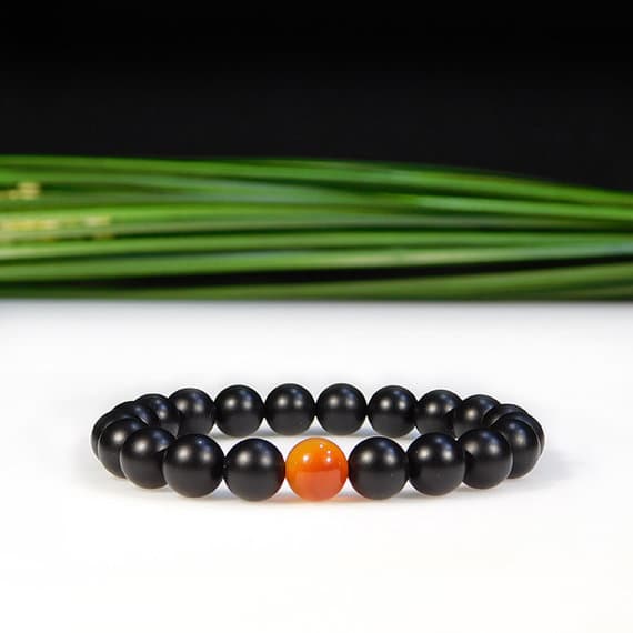 Personalized Gift 8mm Stretchable Black & Orange Carnelian and Matte Onyx Bracelet Round, Smooth 7" for mens, womens, gf, bf & Adult.