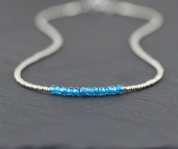 925 sterling Silver Empath Protection 3-3.5mm stacking Blue Blue Zircon Necklace Rondelle, Faceted 16" for mens, womens, gf, bf & Adult.