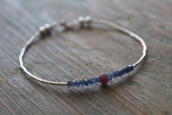 silver bracelet, Minimalist bracelet with genuine Blue & Pink Sapphires, Stacking bracelet 3-5mm Code- WAR6740