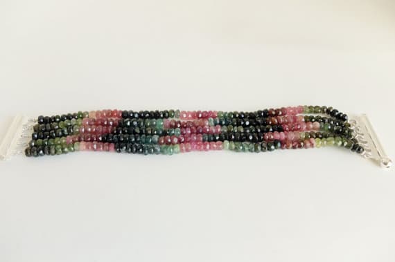 AAA++ Rare Quality Tourmaline multistrand cuff 925 Silver Plated Bracelet ,5 strand of watermelon tourmaline, cuff tourmaline bracelet, statement tourmaline bracelet 3/4 mm Code- TJH95