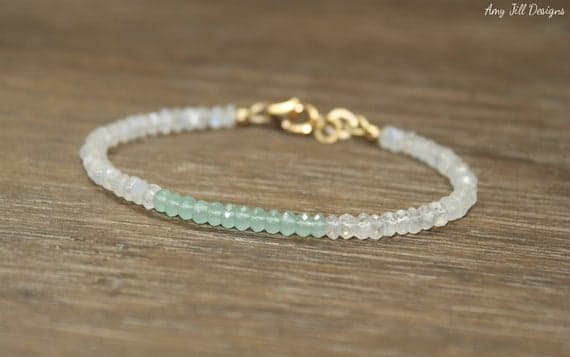 24k gold Plated Dainty Slave Loose 4mm stacking Aqua & White Aqua Chalcedony and Moonstone Bracelet Rondelle, Faceted 7" for mens, womens, gf, bf & Adult.