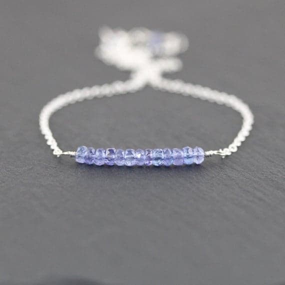 925 sterling Silver Jewelry Energy 3.5mm stacking Blue Tanzanite Necklace Rondelle, Faceted 16" for mens, womens, gf, bf & Adult.