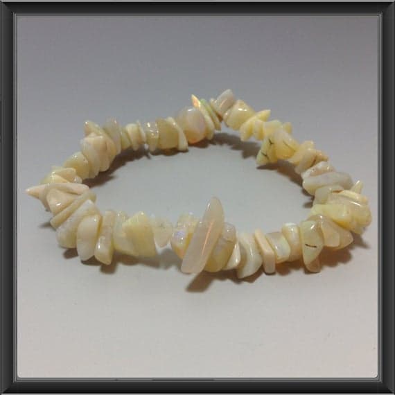 Galaxy Jewelry 6x10mm Stretchable White Opal Bracelet Chips, Smooth 7" for mens, womens, gf, bf & Adult.