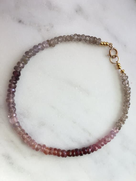 24k gold Plated Handmade Beaded  2.5-3mm stacking Multi Spinel Bracelet Rondelle, Faceted 7" for mens, womens, gf, bf & Adult.