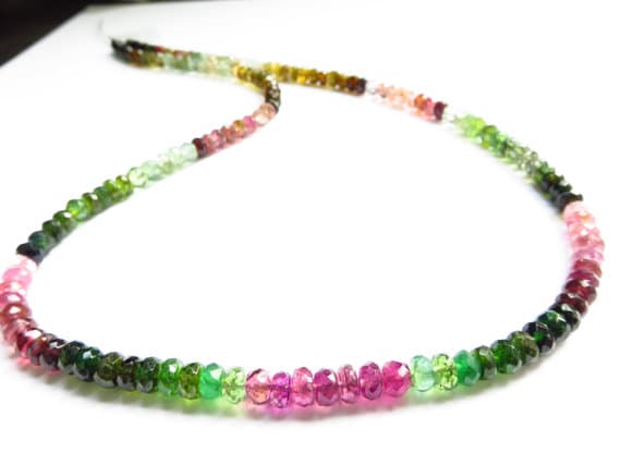 925 sterling Silver Galaxy Jewelry helling 5mm stacking Multi Multicolor tourmaline Necklace Rondelle, Faceted 17" for mens, womens.