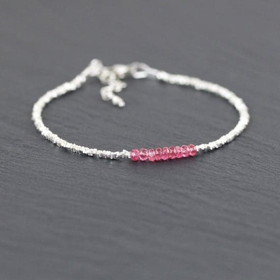 925 sterling Silver Handmade Beaded 3mm stacking Pink Pink Spinel Bracelet Rondelle, Faceted 7" for mens, womens, gf, bf & Adult.