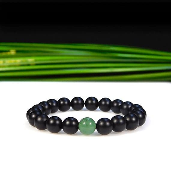 Rock Gift 8mm Stretchable Black & Green Aventurine and Matte Onyx Bracelet Round, Smooth 7" for mens, womens, gf, bf & Adult.