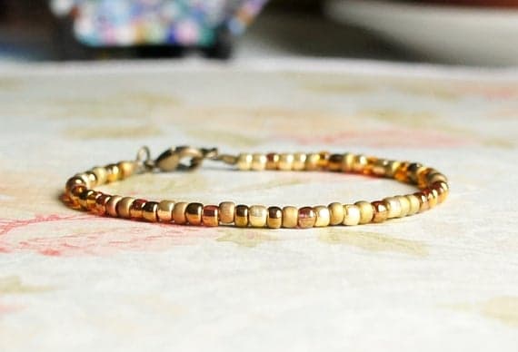 Gold And Bronze Bracelet, Seed Bead Bracelet, Stacking Bracelet, Simple Bracelet, Beaded Bracelet, Minimalist Bracelet, Dainty Bracelet 3mm Code- WAR9098