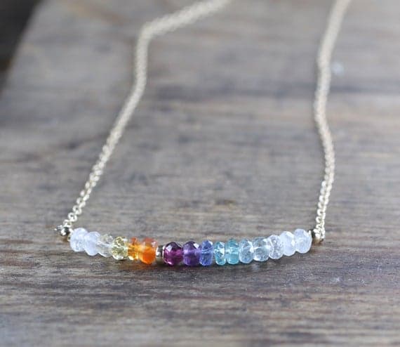 925 sterling silver Empath Protection 3-3.5mm Multi Colour Multicolor Gemstone Rainbow Moonstone stacking Necklace Rondelle, Faceted 17 Inch for mens, womens, gf, bf and adults.