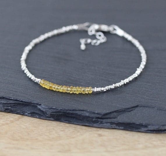 925 sterling Silver Blush Jewelry 3mm stacking Yellow Padparadscha Sapphire Bracelet Rondelle, Faceted 7" for mens, womens, gf, bf & Adult.