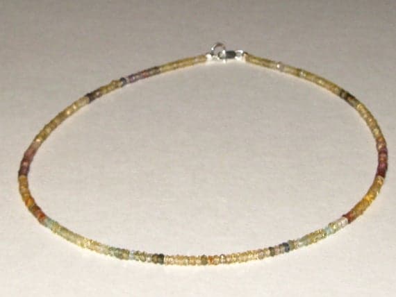 925 sterling Silver Blush Jewelry 4x2mm stacking Multi Natural Zircon Bracelet Rondelle, Faceted 17" for mens, womens, gf, bf & Adult.