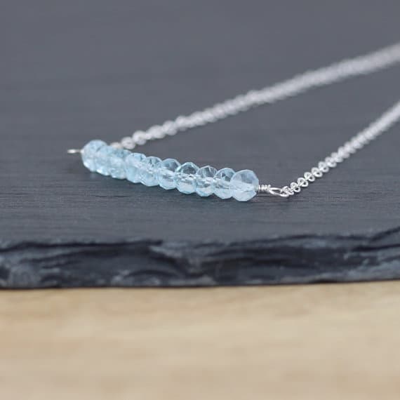 925 sterling Silver love beach youth 4mm stacking Blue Sky Blue Topaz  Necklace Rondelle, Faceted 16" for mens, womens, gf, bf & Adult.