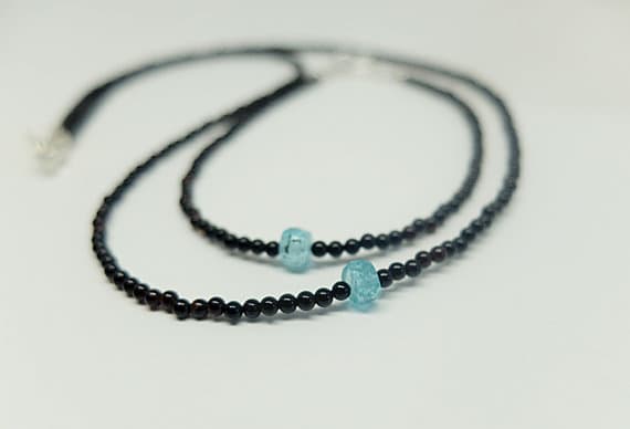 AAA++ Rare Quality Set of tiny smooth genuine Onyx necklace and bracelet 925 Silver Platedclasp,Minimalist set with black Onyx and neon Apatite,necklace and bracelet 3 mm Code- TJH176