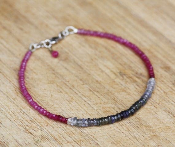 925 sterling Silver Natural 2.5-3mm stacking Pink & Gray Natural Ruby & Sapphire Bracelet Rondelle, Faceted 7" for mens, womens, gf, bf & Adult.