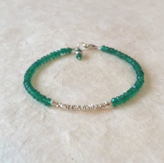 Green Onyx Karen Hill Tribe Thai Silver Little Stick Beaded Bracelet, Sundance Style, Boho Stack Bracelet, Layering Bracelet, Boho Chic 4mm Code- WAR6416