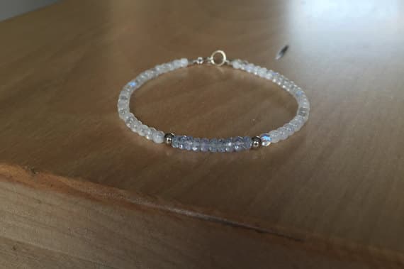 Moonstone bracelet, sapphire bracelet, rainbow moonstone, genuine sapphire, moonstone jewelry, sapphire jewelry, fine jewelry, 14kwhite gold 3mm Code- WAR6315