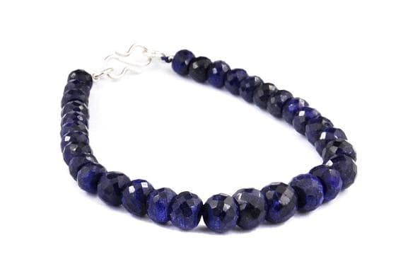 925 steling silver Blush Jewelry 7-8mm Stracking blue Blue Sapphire Bracelet Rondelle, Faceted 7" for mens, womens, GF, BF, Adults.
