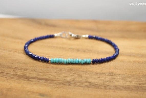 925 sterling Silver love beach youth Silver Helling 3mm stacking Blue & Green Turquoise & Lapis Bracelet Rondelle, Faceted 7" for mens, womens, gf, bf & Adult.