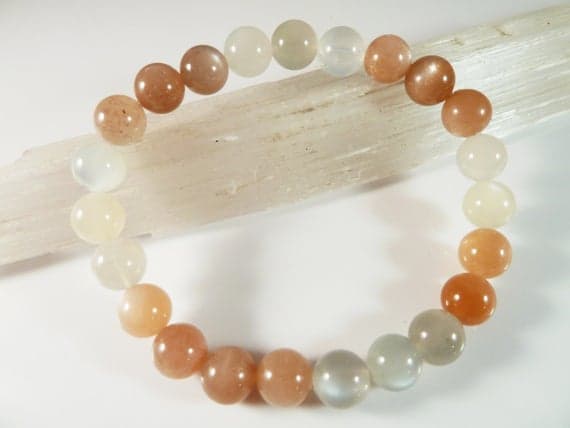 Grounding 8mm Stretchable Multi Multi Color Moonstone  Bracelet Round, Smooth 7" for mens, womens, gf, bf & Adult.