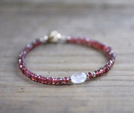 925 sterling silver Handmade Beaded 3-3.5mm Multi Colour Moonstone & Garnet stacking Bracelet Rondelle, Faceted 18cm for mens, womens, gf, bf and adults.