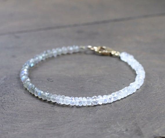 925 sterling silver Jewelry Energy 3.5mm Multi Colour Ombre Labradorite & Moonstone stacking Bracelet Rondelle, Faceted 18cm for mens, womens, gf, bf and adults.