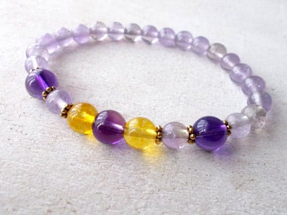 Ametrine Bracelet, Citrine Crystal Bracelet, Healing Crystals for Anxiety and Depression, Yoga Jewelry, Amethyst Bracelet, Mala Beads 5-6mm Code- WAR6859