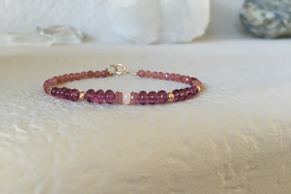 Rose gold bracelet, Opal bracelet, fine jewelry, October birthstone, Opal jewelry, sapphire bracelet, gemstone bracelet, rhodolite garnet 3-4mm Code- WAR6323