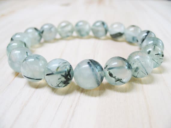 Empath Protection 8mm Stretchable white & black Prehnite Bracelet Round, Smooth 7" for mens, womens, GF, BF, Adults.