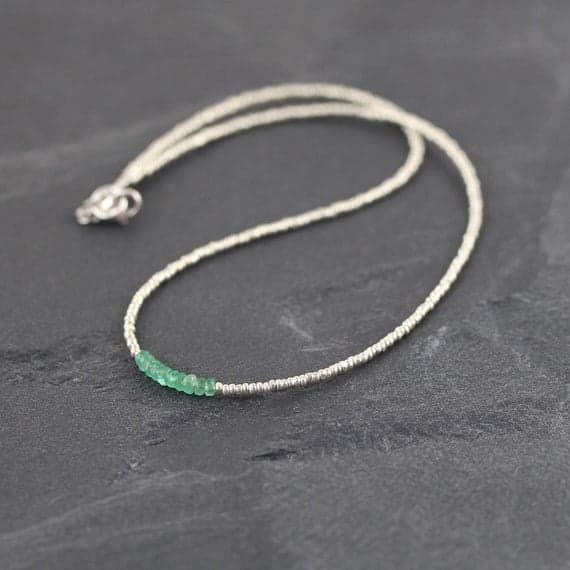 925 sterling Silver Natural Silver Helling 3mm stacking Green Zambian Emerald Necklace Rondelle, Faceted 16" for mens, womens, gf, bf & Adult.