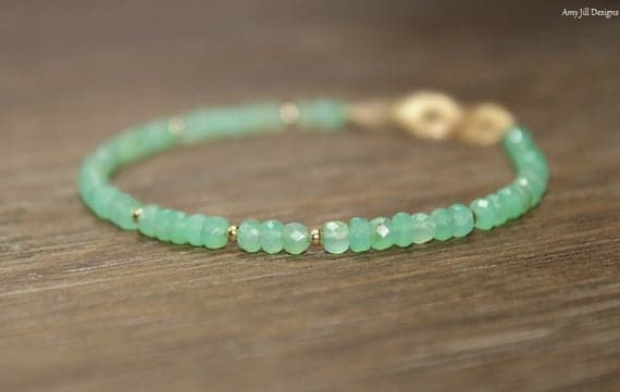 24k gold Plated Dainty Slave Loose Gold Helling  3.5mm stacking Green Chrysoprase Bracelet Rondelle, Faceted 7" for mens, womens, gf, bf & Adult.