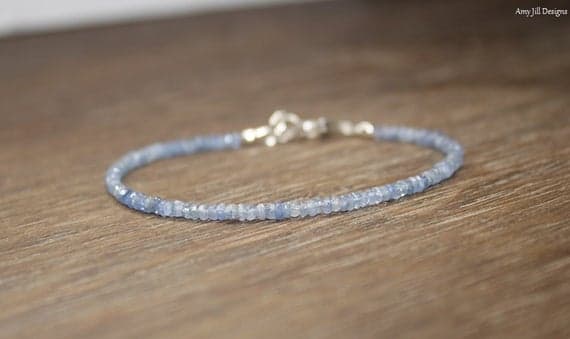 925 sterling Silver Unique Wedding Gift 3mm stacking Blue Blue Sapphire Bracelet Rondelle, Faceted 7" for mens, womens, gf, bf & Adult.